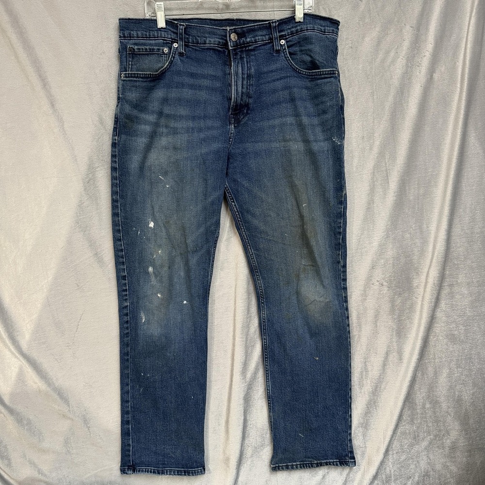 Calvin Klein Jeans Mens 36x30 Blue CKJ 035 Straight Fit Denim Jeans Paint Stains